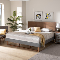 Baxton Studio Gabriela-Dark Grey/Ash Walnut-King Gabriela Rustic Modern Dark Grey Fabric Upholstered and Ash Walnut Brown Finished Wood King Size Platform Bed